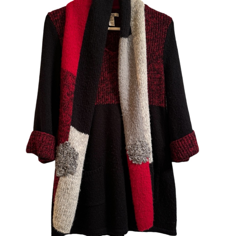 Knit Women’s Long Sleeve Dress With Attached Matching Scarf - Picture 2 of 4